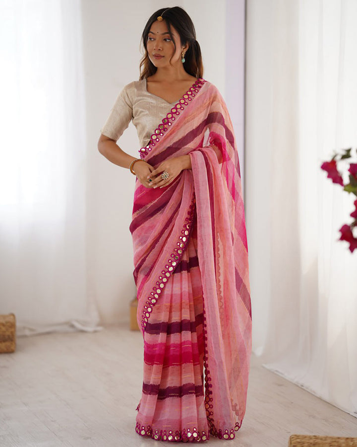 Baby Pink Color Smooth Marble Chiffon Printed Saree