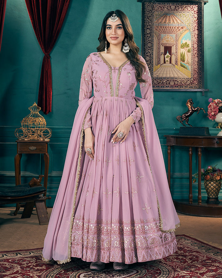 Beautiful Baby Pink Color Georgette Gown With Dupatta