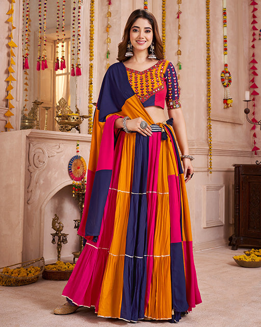Pink And Blue Color Viscose Cotton Navratri Chaniya Choli