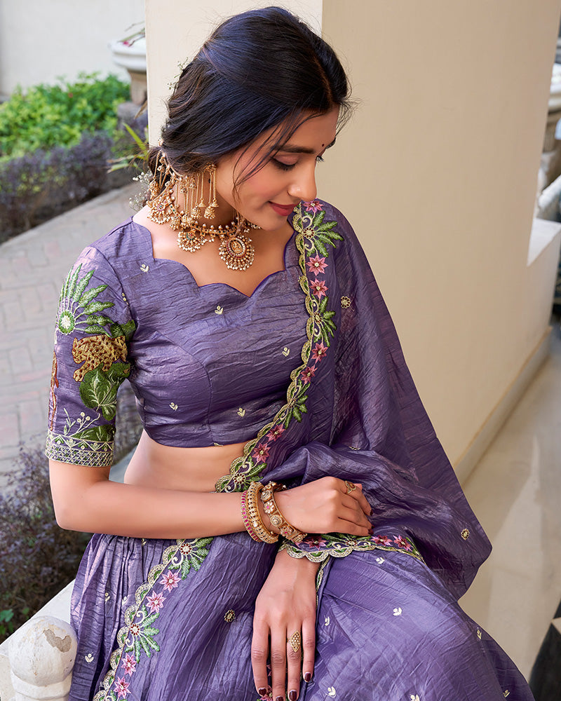 Designer Lavender Color Gold Crush Sequence Embroidered Work Lehenga Choli