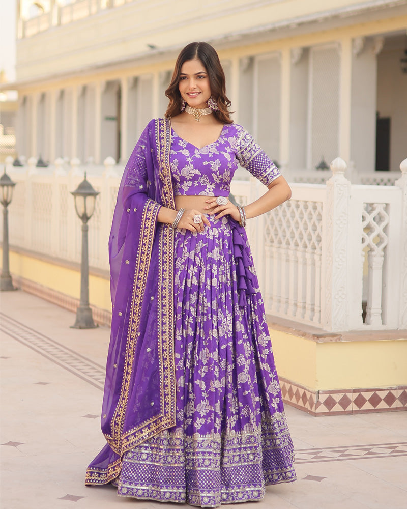Purple Color Pure Viscose Jacquard Lehenga Choli