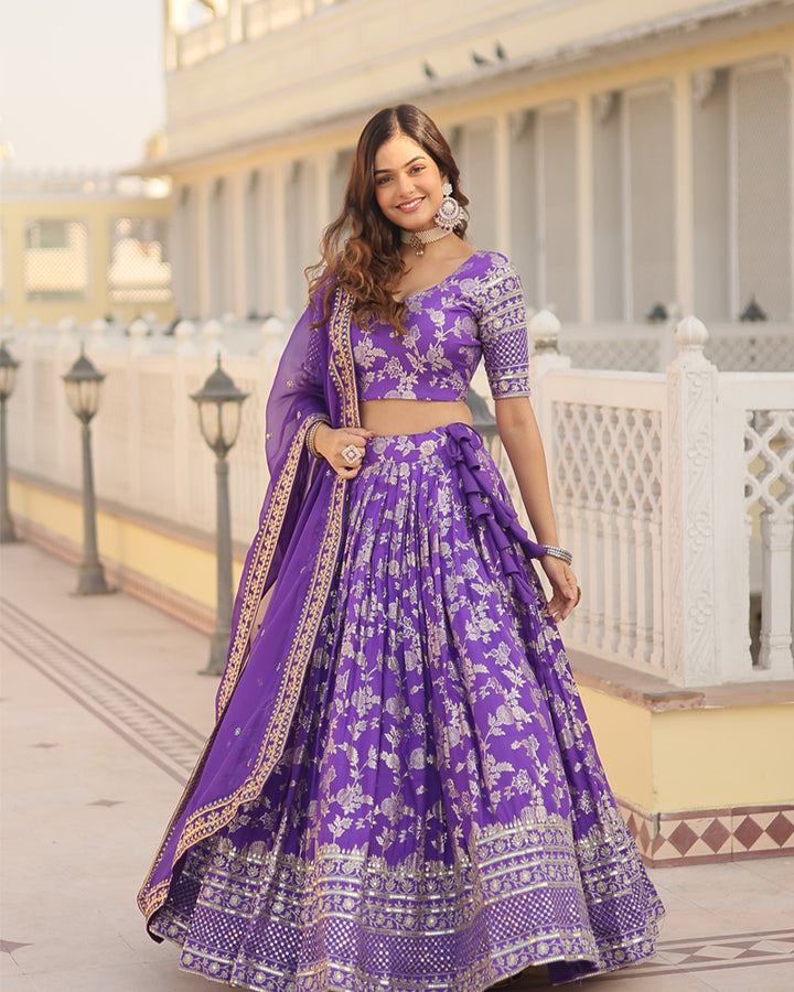 Purple Color Designer Pure Dyable Viscose Jacquard  Lehenga Choli