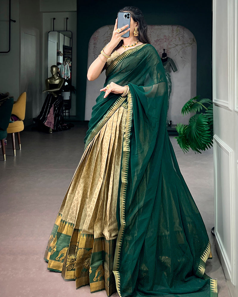 Cream Color Poly Cotton Half Saree