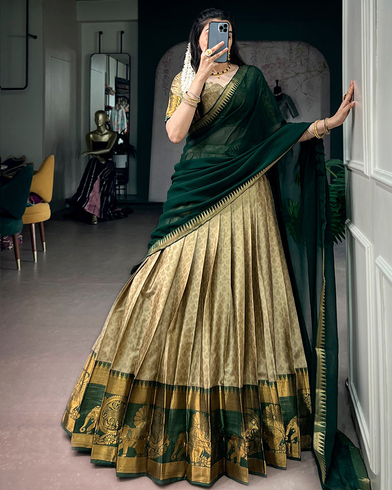 Cream Color Poly Cotton Half Saree