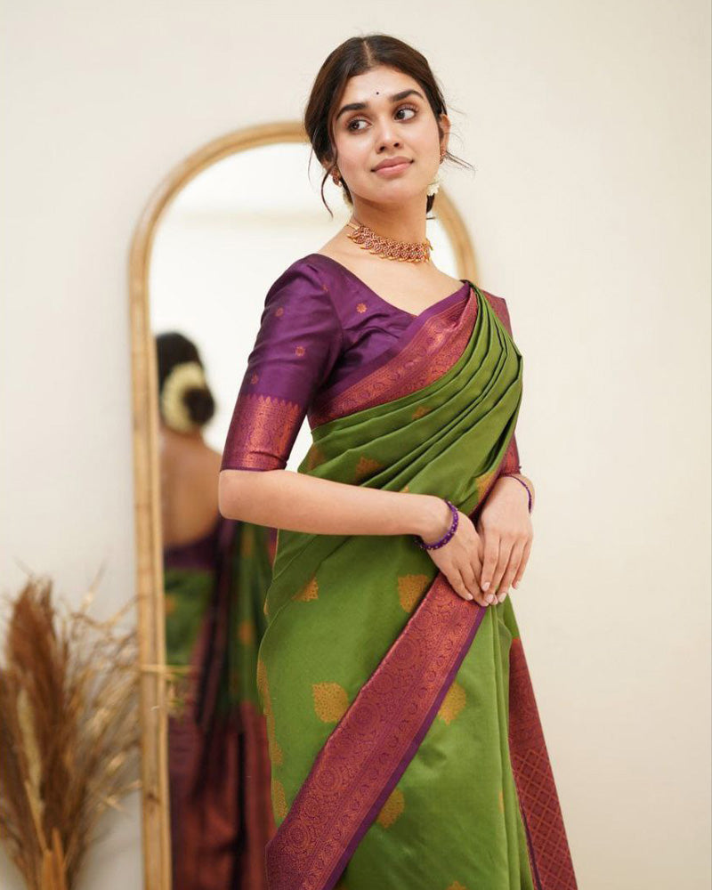 Green Color Jacquard Print Banarasi Soft Silk Saree