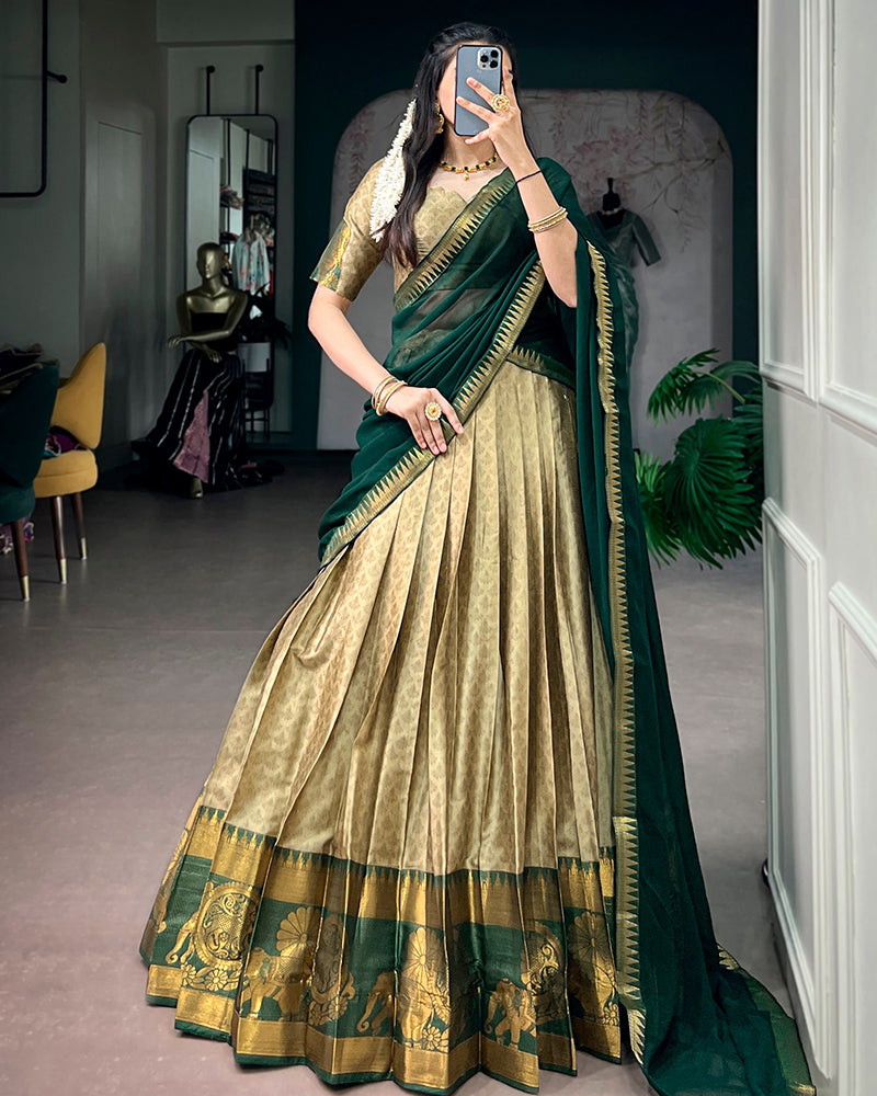 Cream Color Poly Cotton Half Saree