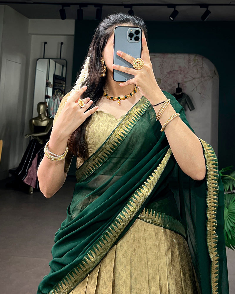 Cream Color Poly Cotton Half Saree