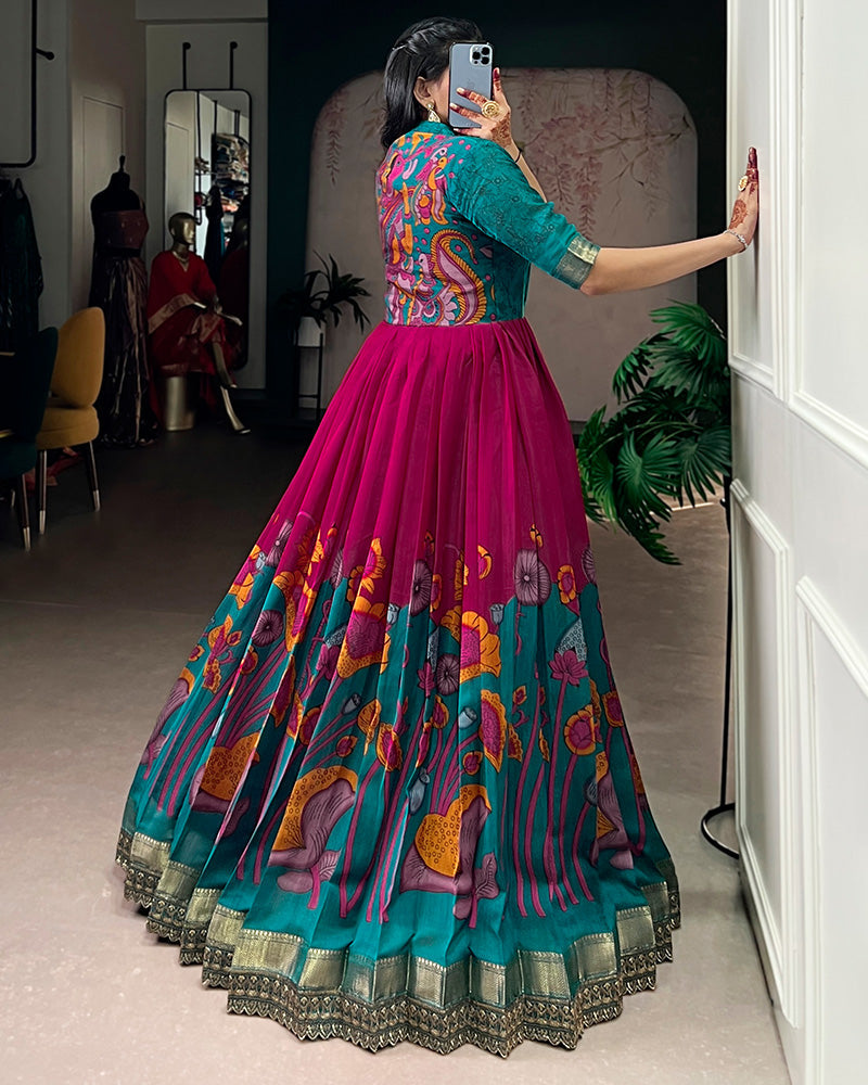 Pink Color Viscose Chanderi Floral Printed Gown