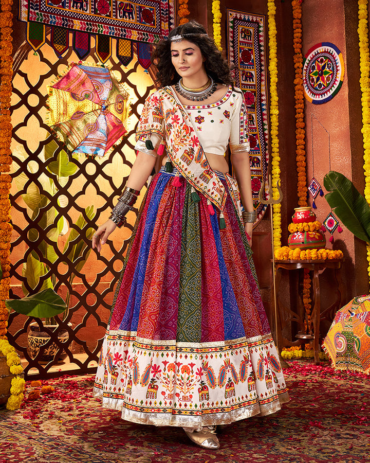 Traditional Multi Color Mirror Work Navratri Lehenga Choli