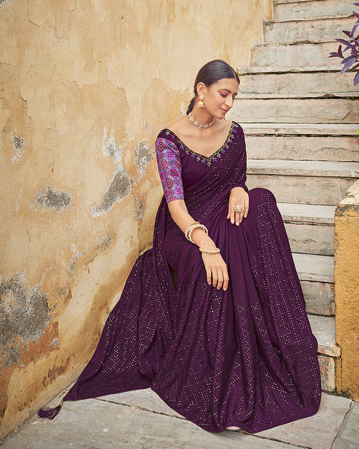 Purple Color Chinnon Sequence Saree