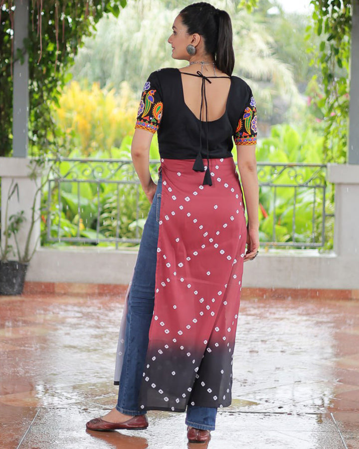 Navratri Special Maroon Black Color Rayon Kutchi Work Kurti