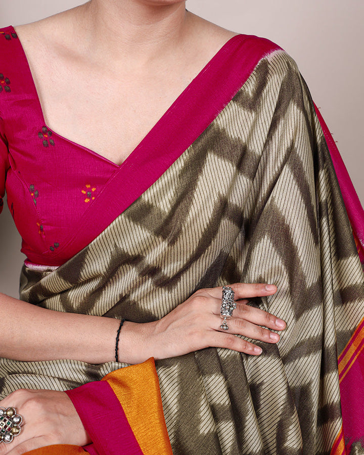 Mehndi Color Tssar Silk Printed Saree
