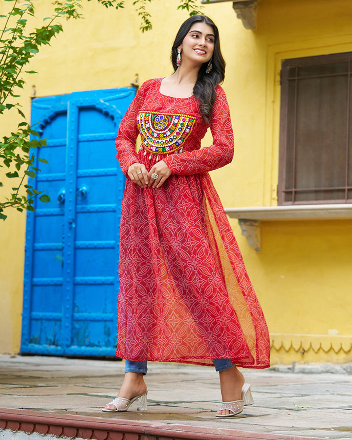 Elegant Red Georgette Bandhani Print Kurti