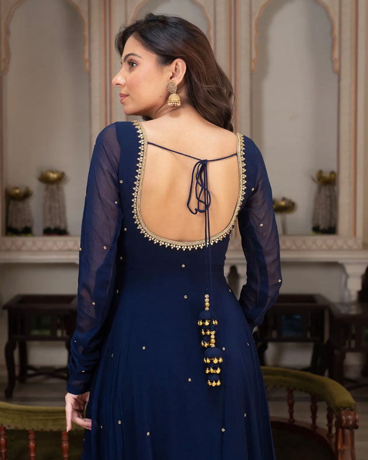 Royal Blue Color Georgette Anarkali Three Piece Suit