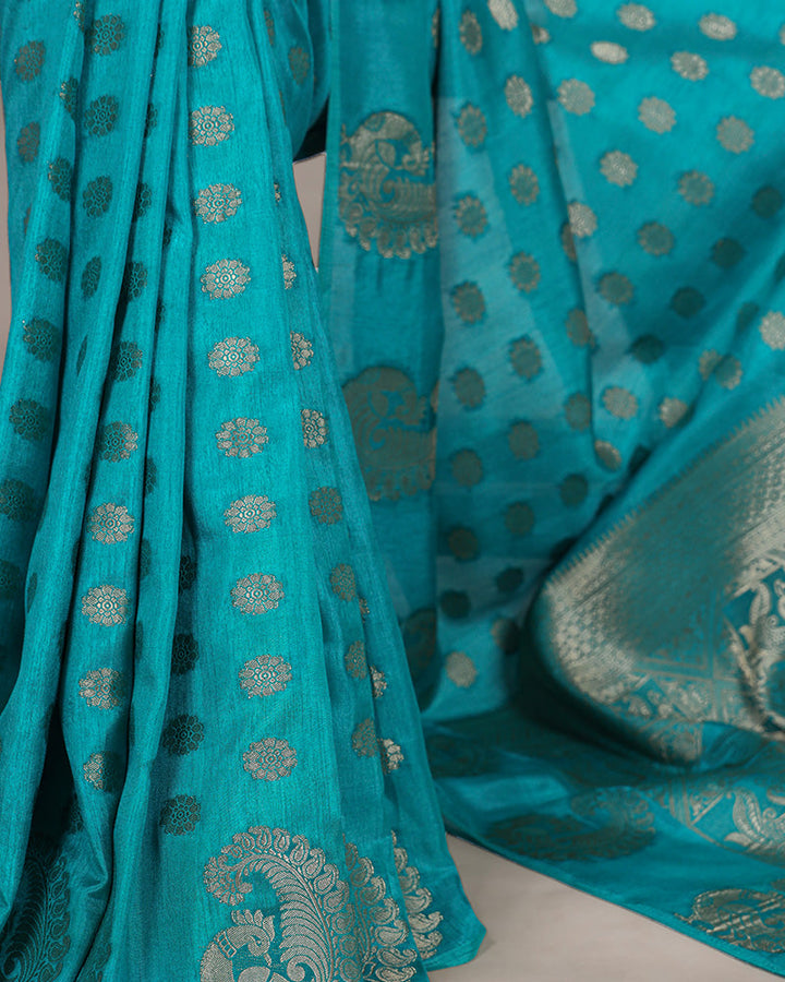 Firozi Color Roop Silk Zari Weaving Saree