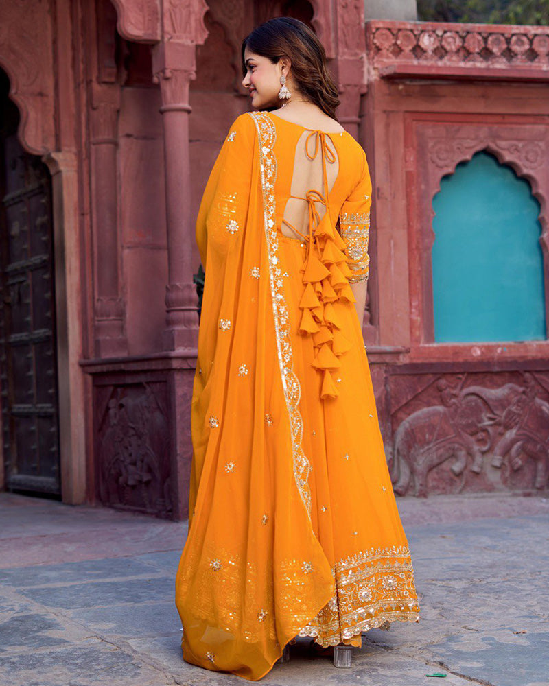 Ethnic Yellow Color Georgette Sequence Embroidered Gown