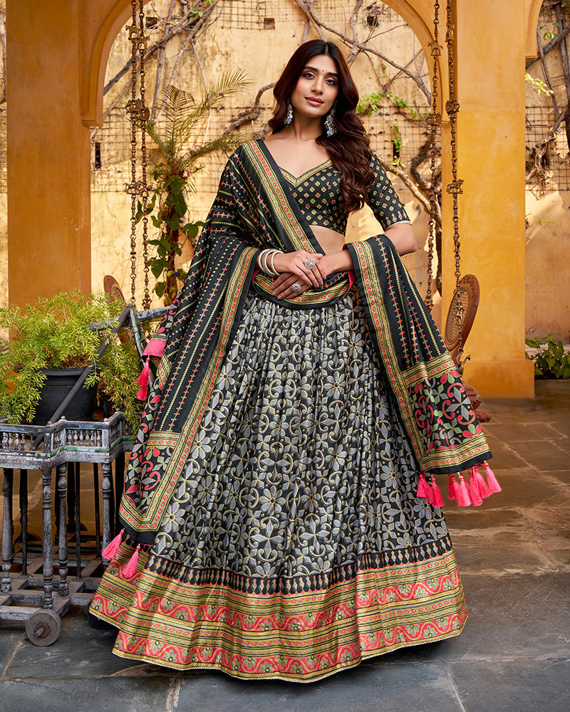 Black Color Tasar Silk Sparkle Lehenga Choli