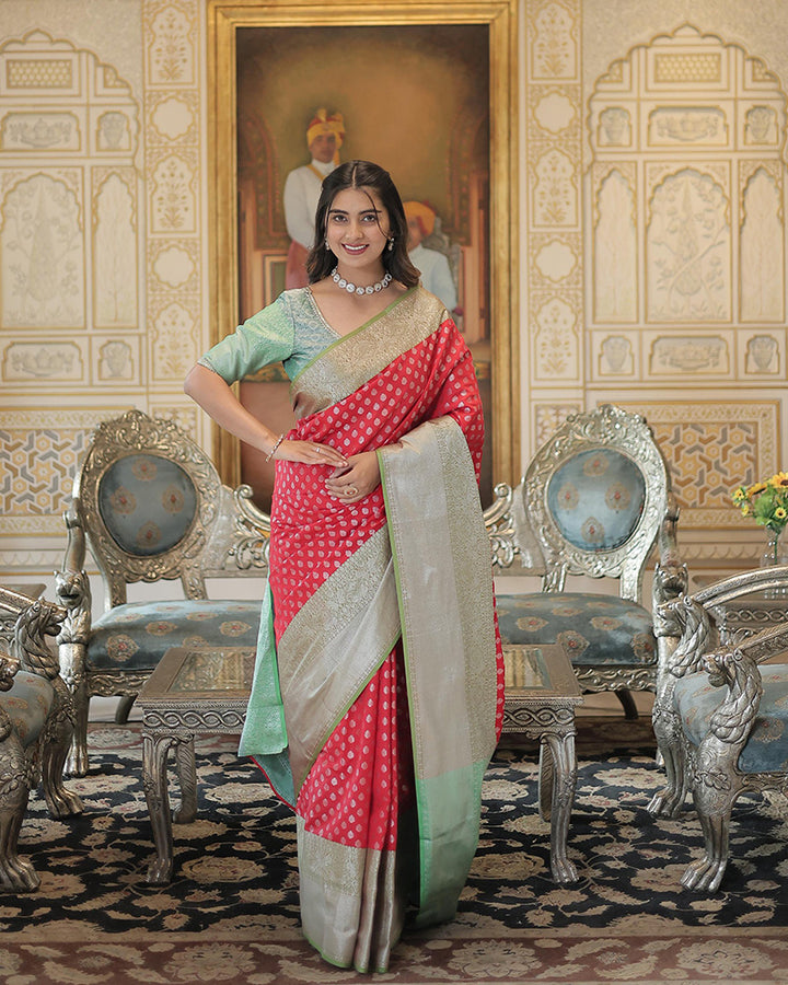 Designer Kanjivaram Silk Small Butti Red Color Saree