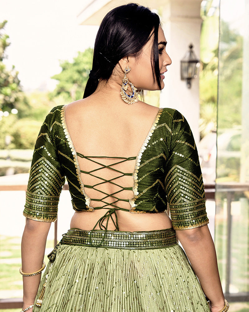 Green Color Chinon Sequence Embroidered Lehenga Choli