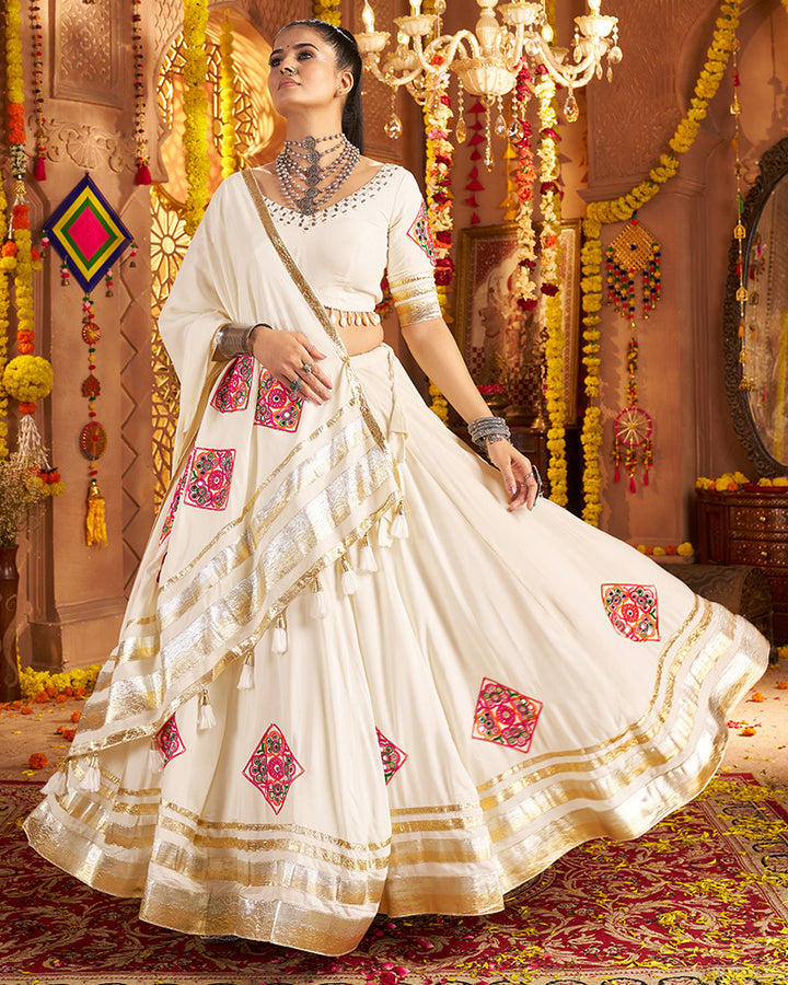 Festive White Mirror Work Navratri Lehenga Choli