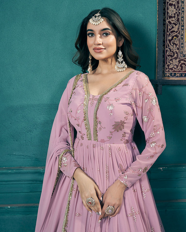 Beautiful Baby Pink Color Georgette Gown With Dupatta