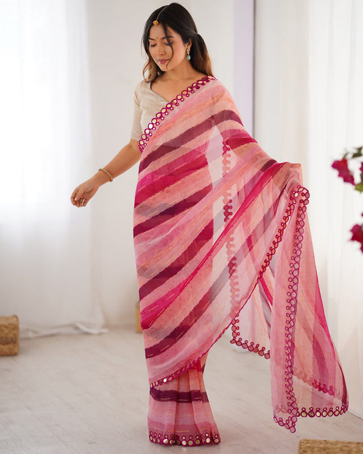 Baby Pink Color Smooth Marble Chiffon Printed Saree