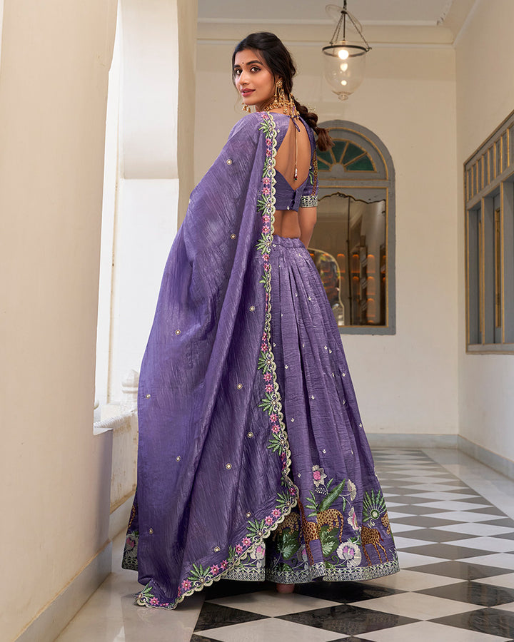 Designer Lavender Color Gold Crush Sequence Embroidered Work Lehenga Choli