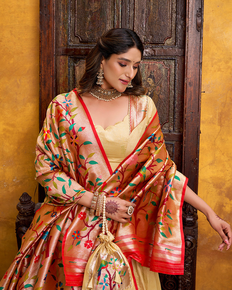 Cream Color Paithani Silk Zari Weaving Lehenga Choli