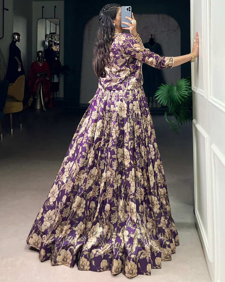 Violet Color Tussar Silk Lehenga Choli With Koti