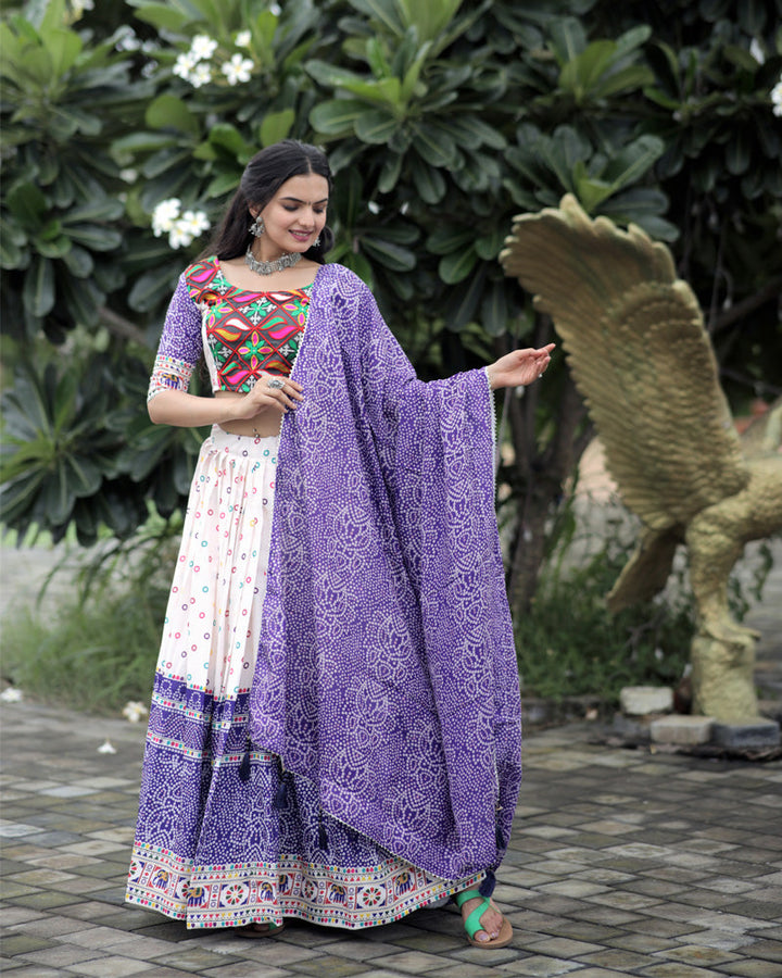 White And Purple Color Designer Printed Lehenga Choli