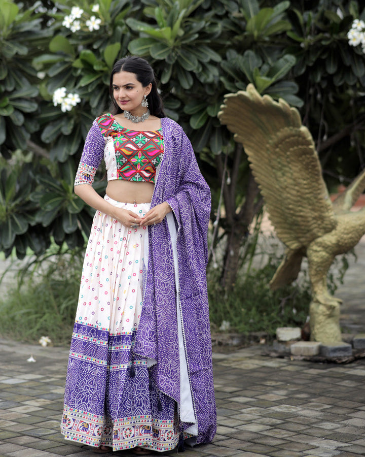 White And Purple Color Designer Printed Lehenga Choli