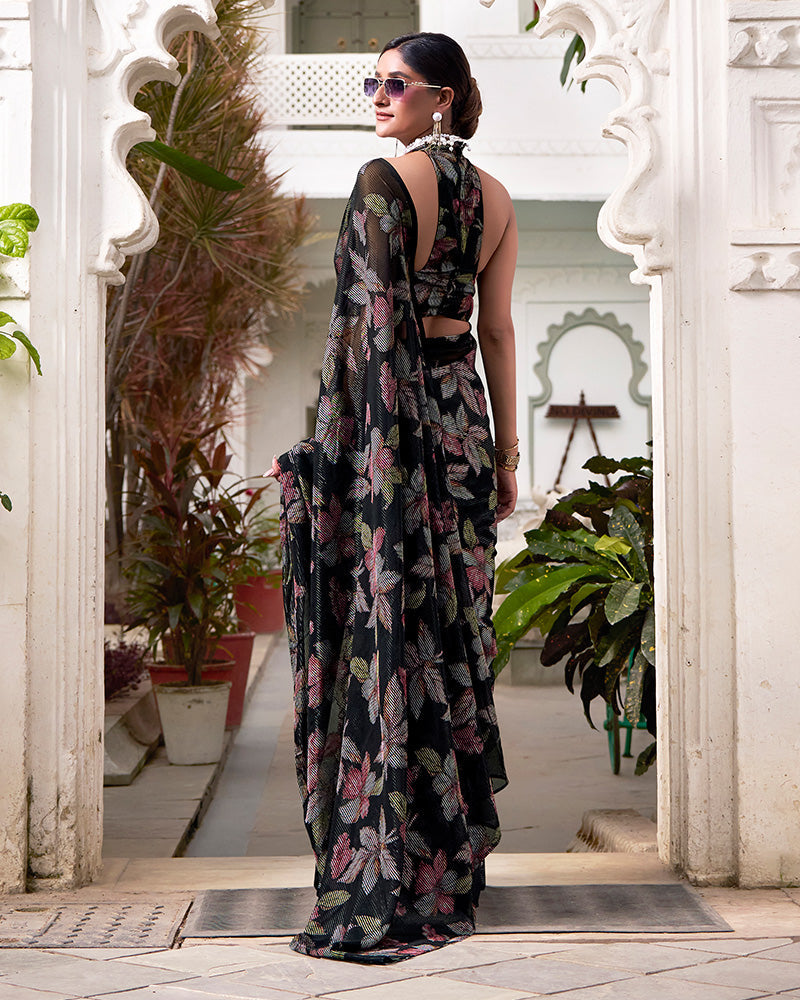 Black Color Lurex Brasso Viscose Saree