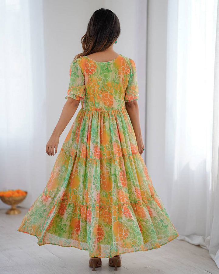 Lime Green Color Georgette Digital Printed Tunic