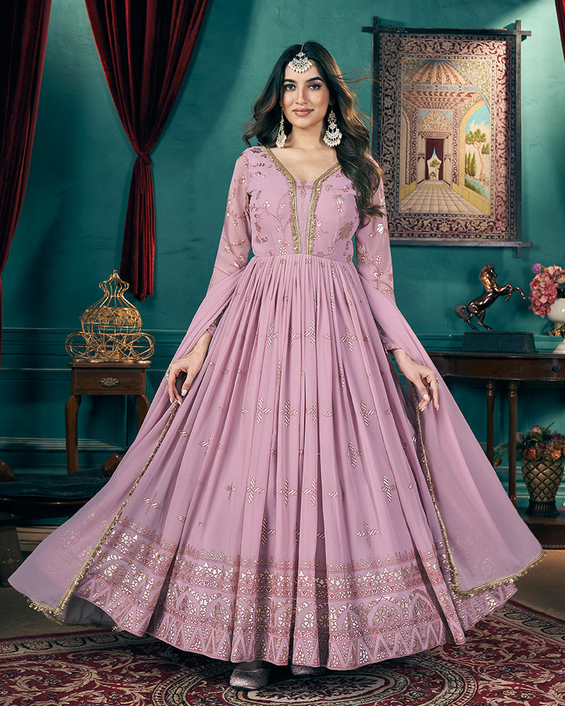 Beautiful Baby Pink Color Georgette Gown With Dupatta
