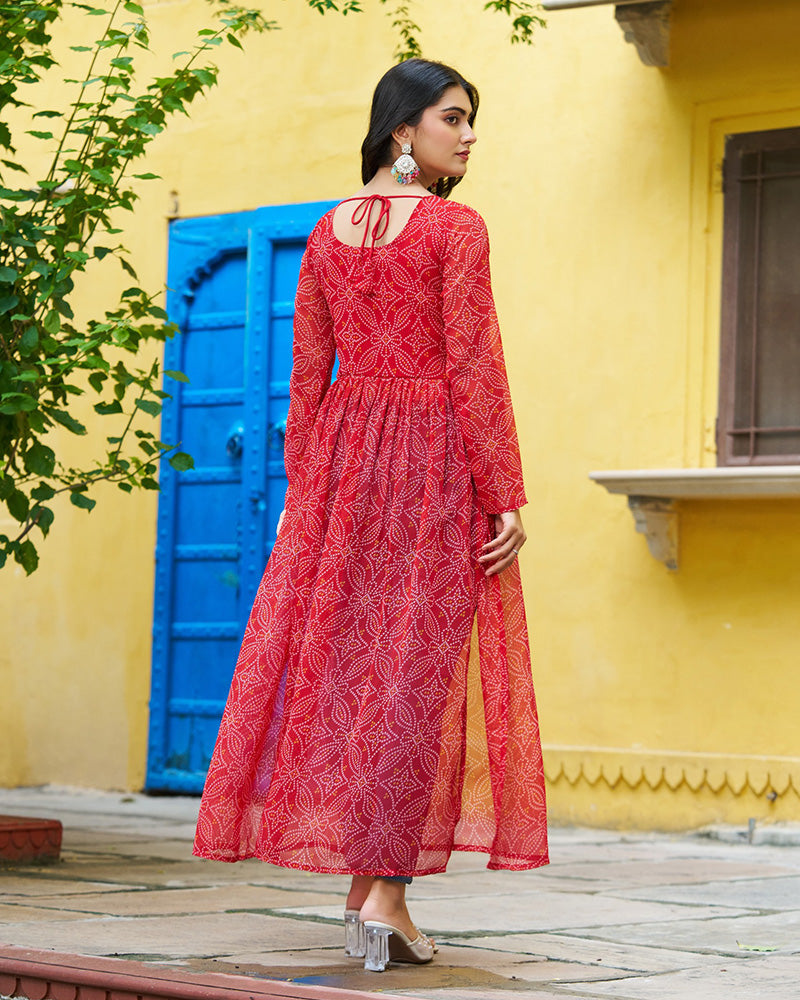 Elegant Red Georgette Bandhani Print Kurti