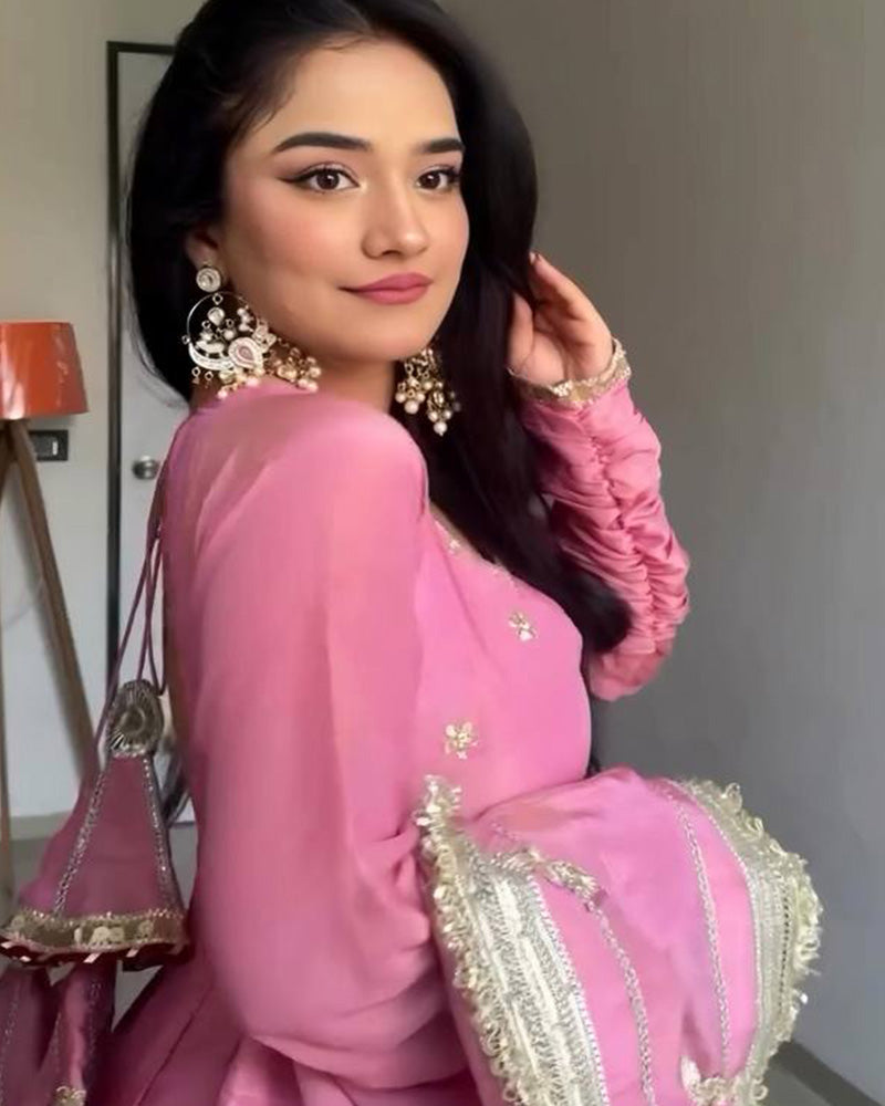 Baby Pink Color Pure Chinon Silk Embroidered Anarkali Suit