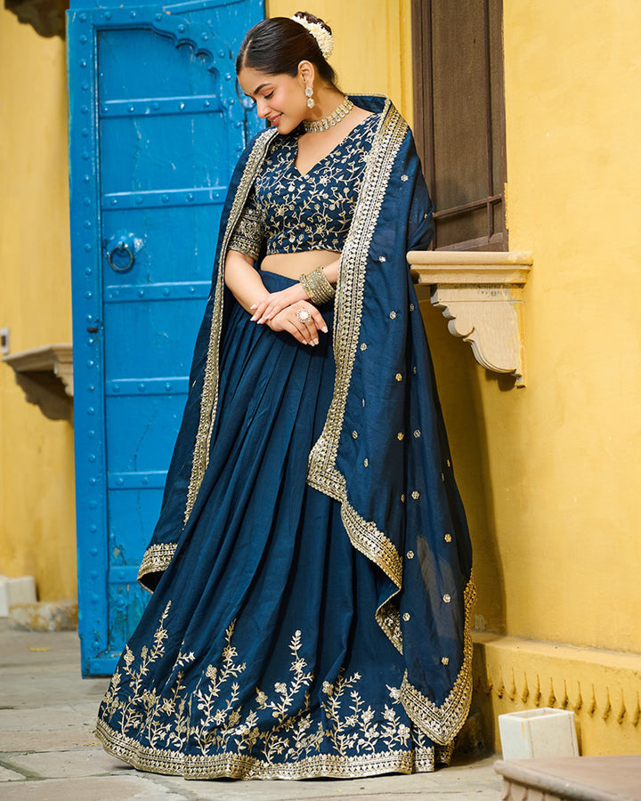 Rama Color Vichitra Silk Sequence Embroidered Lehenga Choli
