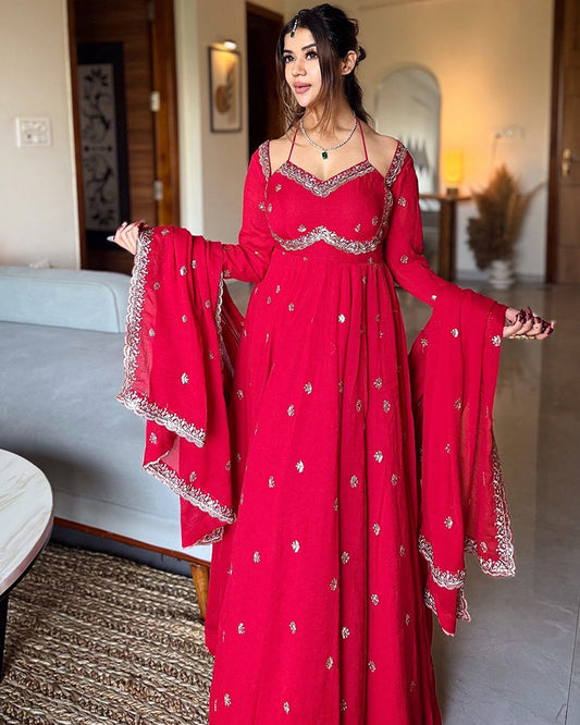 4 Color Georgette Thread Embroidered Anarkali Suit