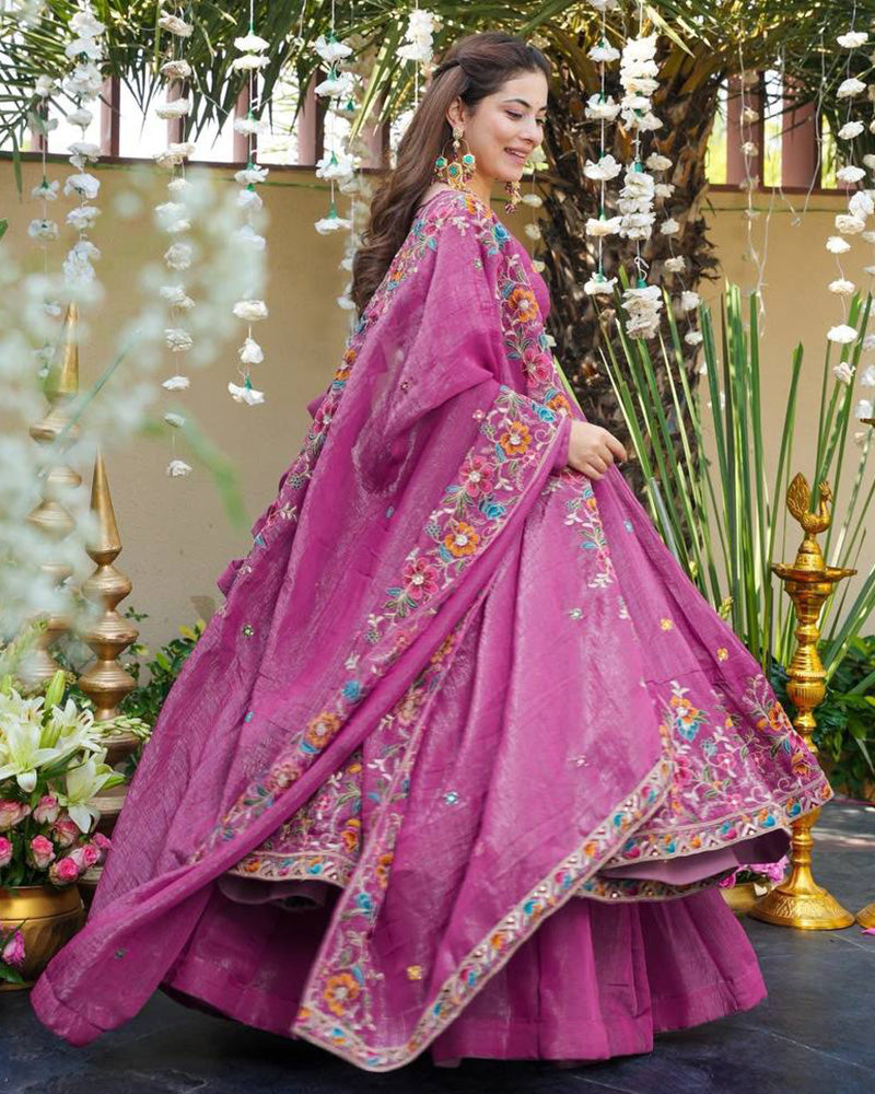 Onion Color Crunchy Silk Embroidered Sharara Suit