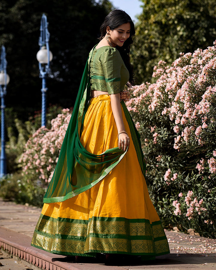 Yellow Color Kanchipuram Silk Designer Half Saree