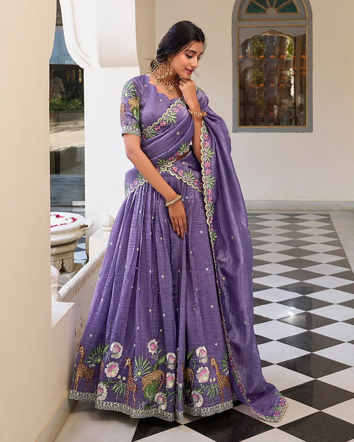 Designer Lavender Color Gold Crush Sequence Embroidered Work Lehenga Choli