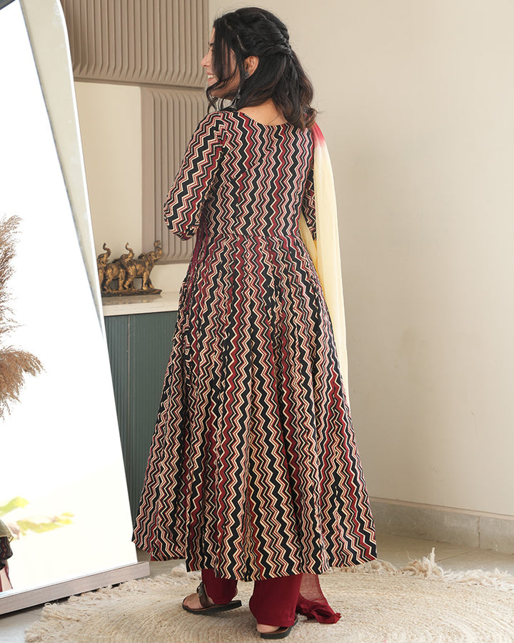 Designer Black Color Cotton Laheriya Printed Anarkali Suit