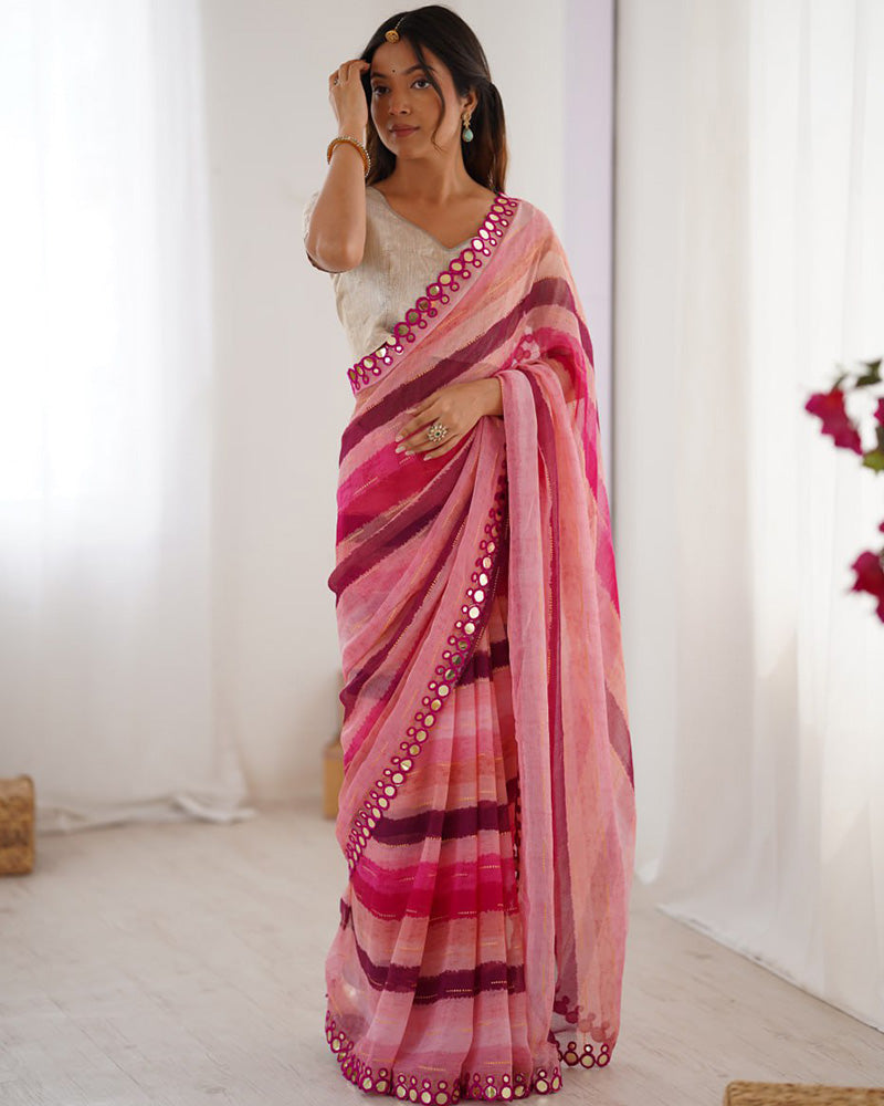 Baby Pink Color Smooth Marble Chiffon Printed Saree