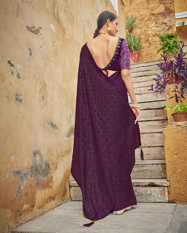 Purple Color Chinnon Sequence Saree
