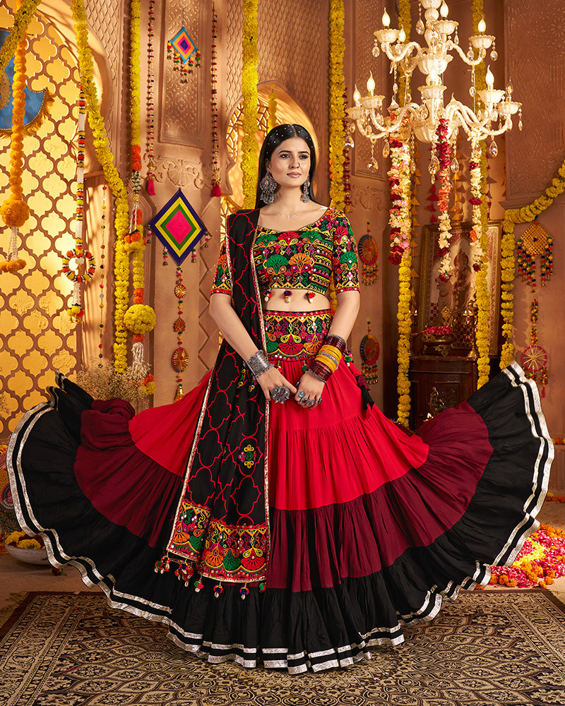 Vibrant Red Multi Color Embroidered Garba Choli