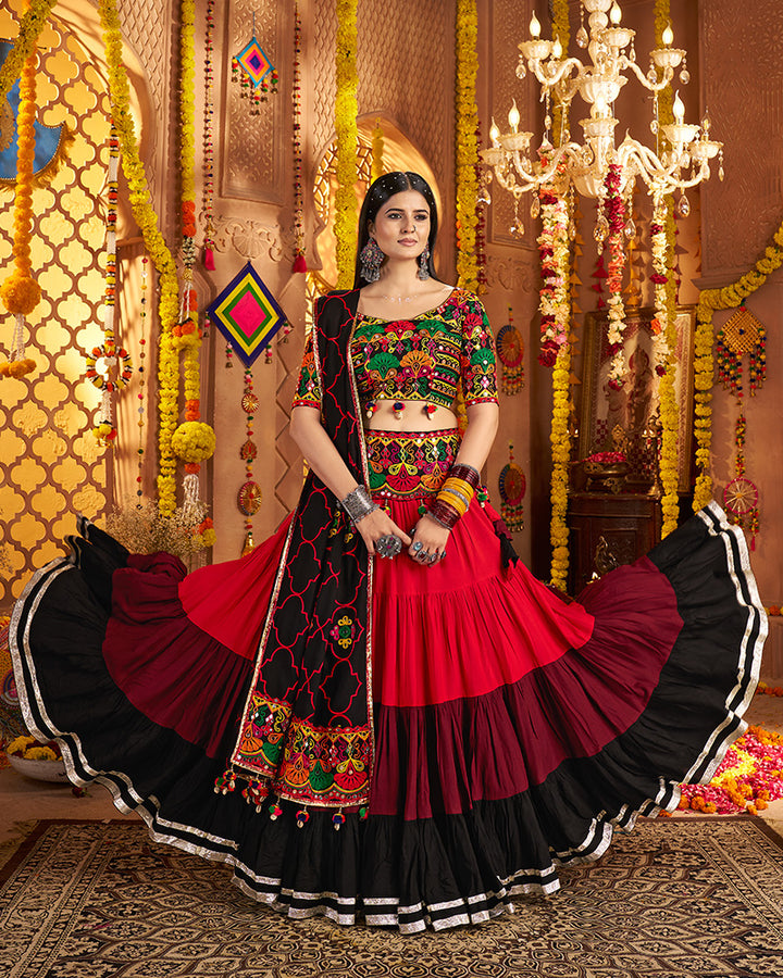 Vibrant Red Multi Color Embroidered Garba Choli