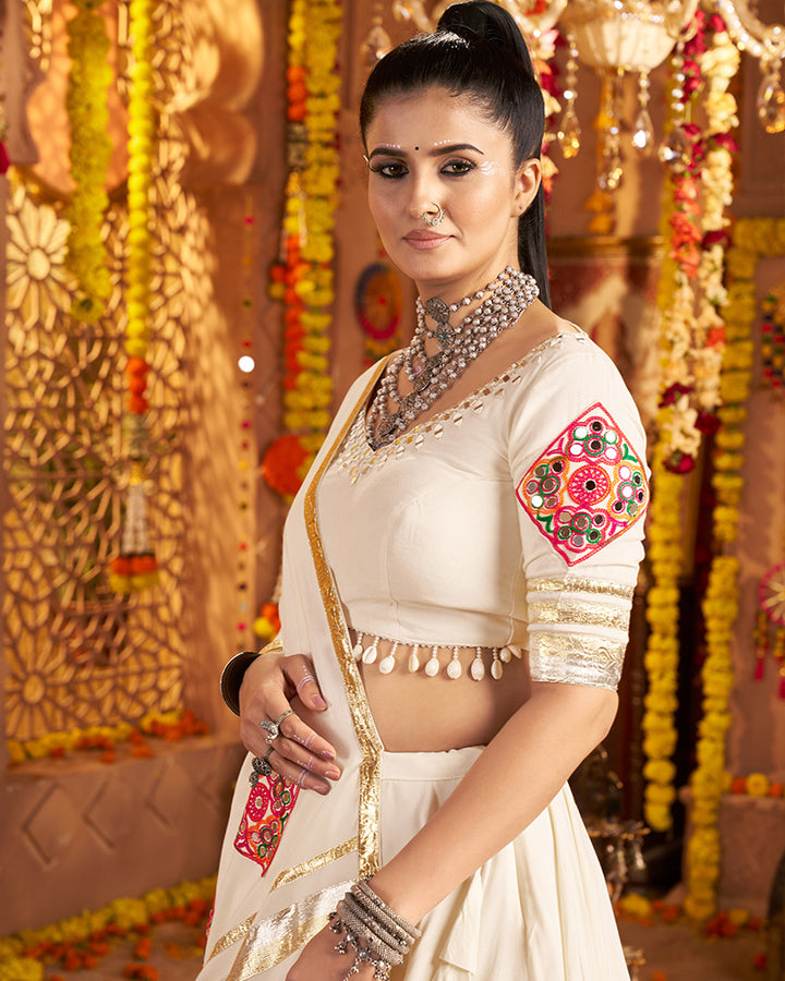 Festive White Mirror Work Navratri Lehenga Choli