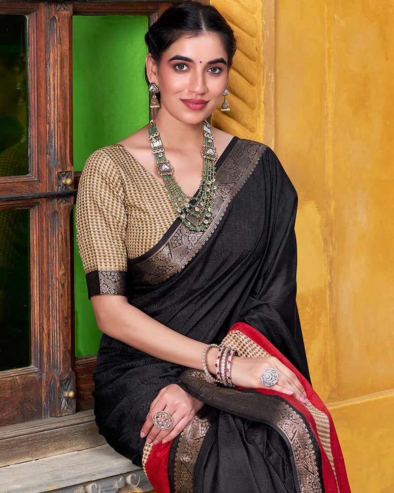 Black Color Poly Cotton Printed Saree