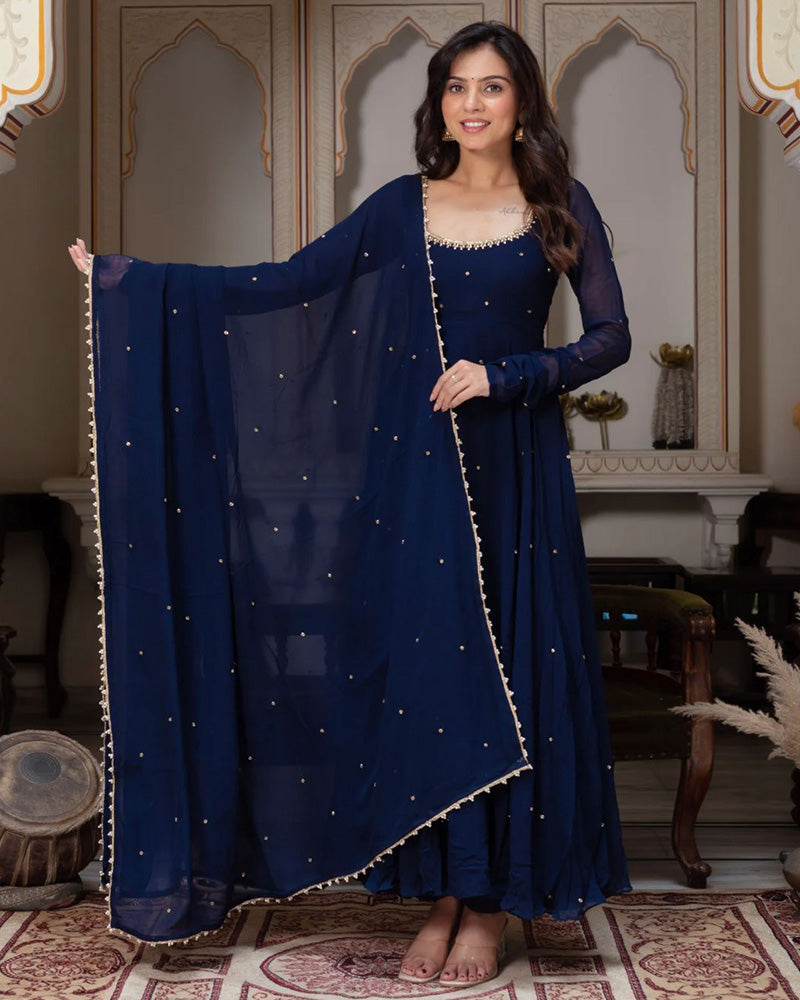Royal Blue Color Georgette Anarkali Three Piece Suit