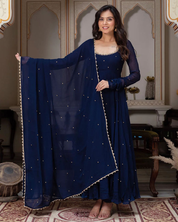 Royal Blue Color Georgette Anarkali Three Piece Suit